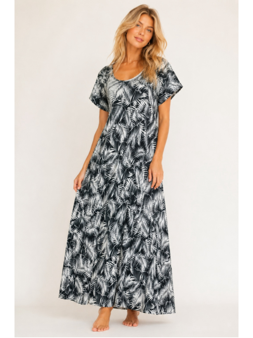 Old Navy Palm Print Maxi Dress Tropical Resort Coastal Beach‎ Island Scandi Boho